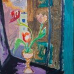 В.П. Янова. Тюльпаны на окне. Конец 1960-х. Картон, масло