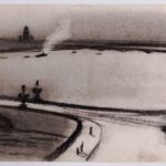 Г.Н. Траугот . Вид на Биржевой мост. 1940-е . Бумага, уголь