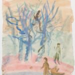 Вера Павловна Янова. Зимняя прогулка. 1950-е. Бум., акварель