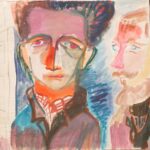 Вера Павловна Янова. Георгий Фридман и Родион Гудзенко. 1950-е. Бум., акварель
