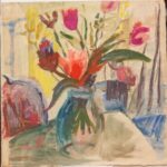 Вера Павловна Янова. Цветы на столе. 1960-е. Бум., акварель