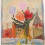 Вера Павловна Янова. Цветы на фоне Малой Невки. 1960-е. Бум., акварель, пастель