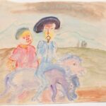 Вера Павловна Янова. Дон Кихот и Санчо Пансо. 1950-е. Бум., акварель