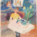 Вера Павловна Янова. Лерик за столом. 1940-е. Бум., акварель