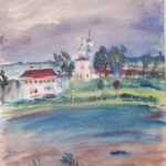 Вера Павловна Янова. Старая Ладога. Вид на Церковь Рождества Иоанна Предтечи. Конец 1930-х. Бум., акварель