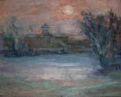 Г.Н. Траугот. Нева с Пушкинским домом. 1942. Холст, масло
